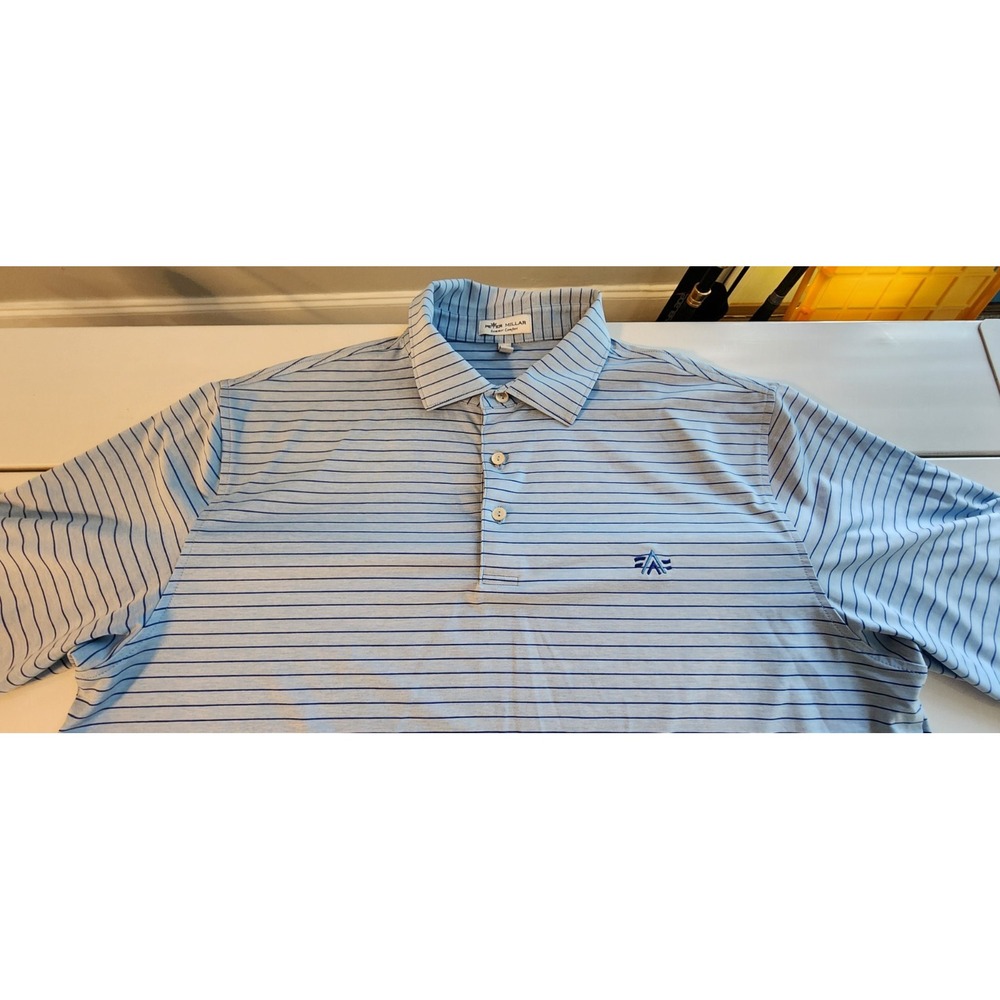 Peter Millar Polo Men Large Summer Comfort Blue Striped - Picture 2 of 9